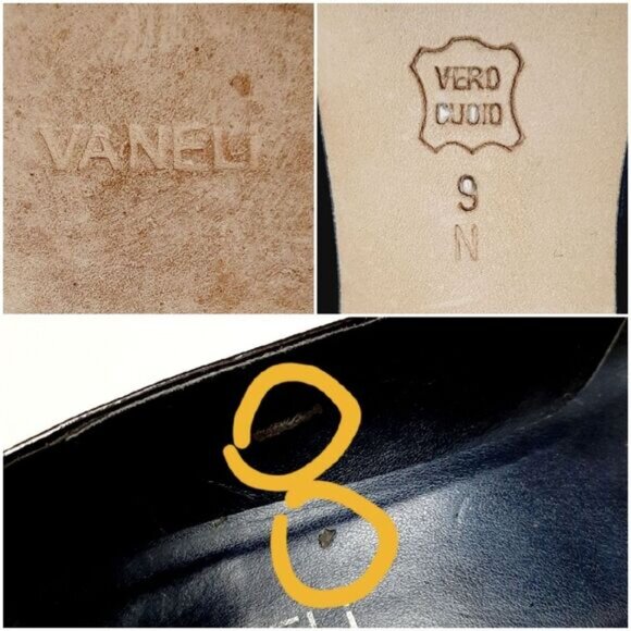 VANELI Bow & Cut-Out Low Heel Navy Blue Patent Genuine Leather Classy Pumps Sz 9 - Picture 16 of 16